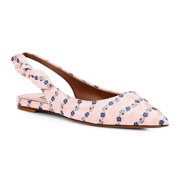 New Tabitha Simmons Floral Jacquard Point-Toe Light Pink Slingback Flats NWT 9.5 - Picture 2 of 11